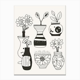 Plants Black And White Line Art Canvas Print