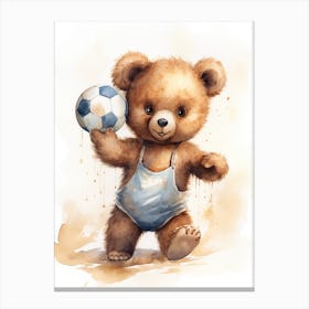 Volleyball Teddy Bear Painting Watercolour 1 Canvas Print