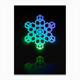 Neon Blue and Green Abstract Geometric Glyph on Black n.0483 Canvas Print
