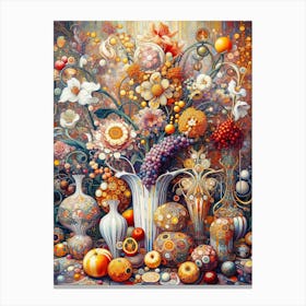 Flowers and Fruit Inspired By Gustav Klimt Canvas Print