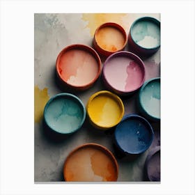 Watercolor Paints On A Table Canvas Print