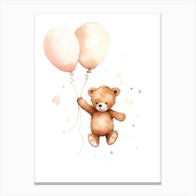Baby Bear Flying With Ballons, Watercolour Nursery Art 1 Canvas Print