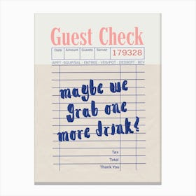 Guest Check Cocktail Canvas Print