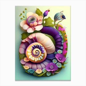 Garden Snail In Flowers Patchwork Canvas Print