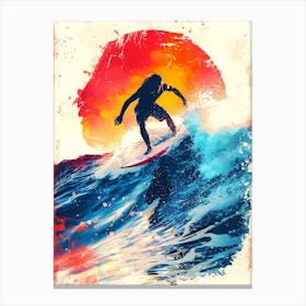 Surfing Waves - Surfer At Sunset Canvas Print