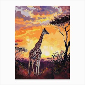 Giraffes By The Tress Illustration 6 Canvas Print