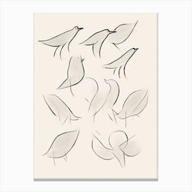Birds In Black And White Line Art 2 Canvas Print