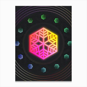Neon Geometric Glyph in Pink and Yellow Circle Array on Black n.0039 Canvas Print