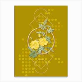 Vintage Yellow Sweetbriar Roses Botanical with Geometric Line Motif and Dot Pattern n.0101 Canvas Print