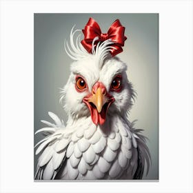 Chicken With A Red Bow 1 Canvas Print