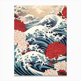 Great Wave With Chrysanthemum Flower Drawing In The Style Of Ukiyo E 4 Canvas Print