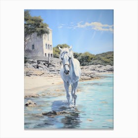 A Horse Oil Painting In Cala Macarella, Spain, Portrait 2 Canvas Print