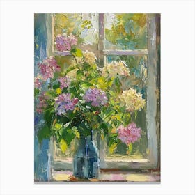 Hydrangea Flowers On A Cottage Window 1 Canvas Print