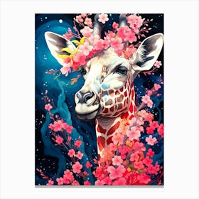 Giraffe With Flowers 2 Canvas Print