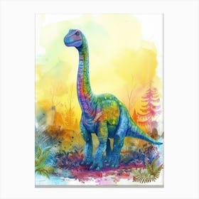 Rainbow Watercolour Brontosaurus Dinosaur 2 Canvas Print