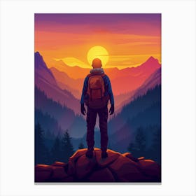 Hiker At Sunset Canvas Print