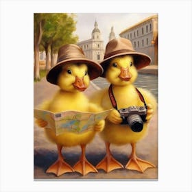 Two Ducks With A Map Canvas Print