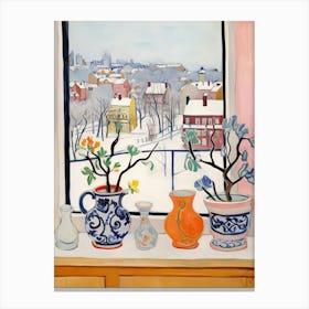 The Windowsill Of Stockholm   Sweden Snow Inspired By Matisse 2 Canvas Print