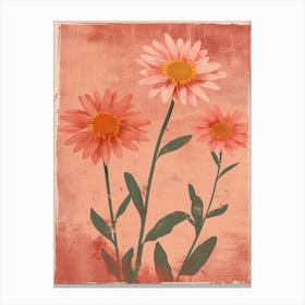 Set Of 4 Simple Hand Drawn Daisies On Pink Paper 19 Canvas Print