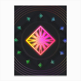 Neon Geometric Glyph in Pink and Yellow Circle Array on Black n.0414 Canvas Print