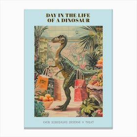 Dinosaur Shopping Retro Collage 3 Poster Canvas Print