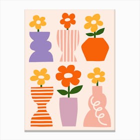 Colorful Flower Vases Print 1 Canvas Print