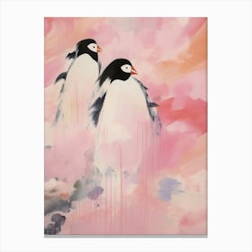 Pink Ethereal Bird Painting Penguins 1 Canvas Print