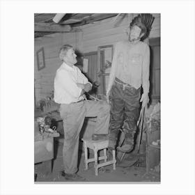 Homer Tate, Self Trained Artist, Looking At His Model Of A Hanged Horse Thief, Safford, Arizona By Russell Lee Canvas Print