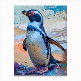 Galapagos Penguin Dunedin Taiaroa Head Colour Block Painting 3 Canvas Print