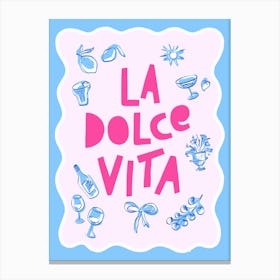 La Dolce Vita Typography Summer Sketch Italian Style Pastel pink blue Canvas Print