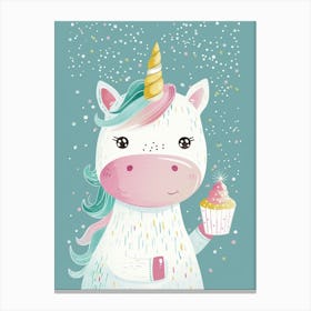 Cute Storybook Style Unicorn With A Cupcake Canvas Print