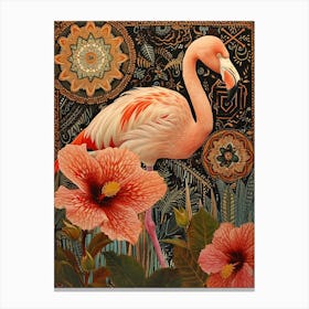 Greater Flamingo And Hibiscus Boho Print 4 Canvas Print