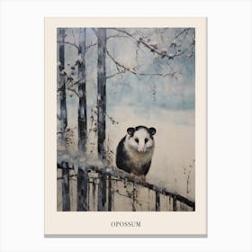Vintage Winter Animal Painting Poster Opossum Canvas Print