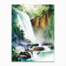 Kuang Si Falls, Laos Water Colour  (1) Canvas Print