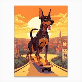 Doberman Pinscher Dog Skateboarding Illustration 4 Canvas Print