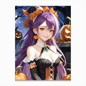 Sexy Girl With Pumpkin Halloween Painting (18) Canvas Print
