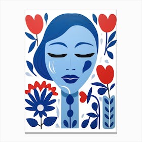 Blue Woman With Flowers Canvas Print