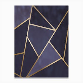 Dark And Lighter Blue Abstract Shapes With Gold Trim Canvas Print