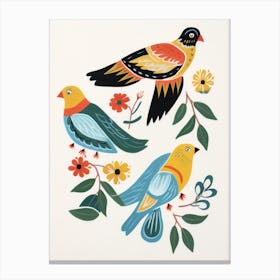 Folk Style Bird Painting Sparrow 2 Canvas Print