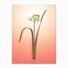 Cowslip Cupped Daffodil Vintage Botanical in Peach Fuzz Hishi Diamond Pattern n.0288 Canvas Print