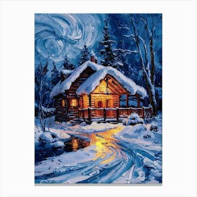 Cabin At Night Canvas Print