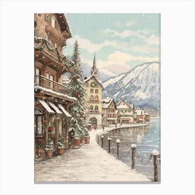 Vintage Winter Illustration Hallstatt Austria 2 Canvas Print