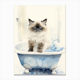 Birman Cat In Bathtub Bathroom 2 Canvas Print