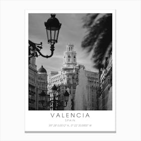 Valencia Spain Black And White Canvas Print