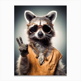 A Bahamian Raccoon Doing Peace Sign Wearing Sunglasses 4 Canvas Print