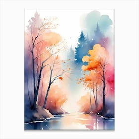 Watercolor Of Autumn Trees 2 Canvas Print