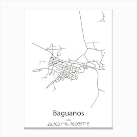 Baguanos,Cuba Minimalist Map Canvas Print