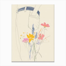 Flowers And Blue Jeans Line Art 2 Canvas Print