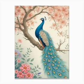 Peacock On A Branch Canvas Print