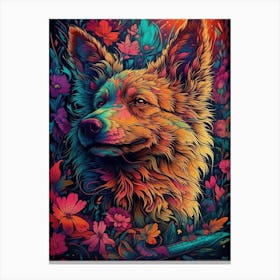 Dog In Flowers Canvas Print